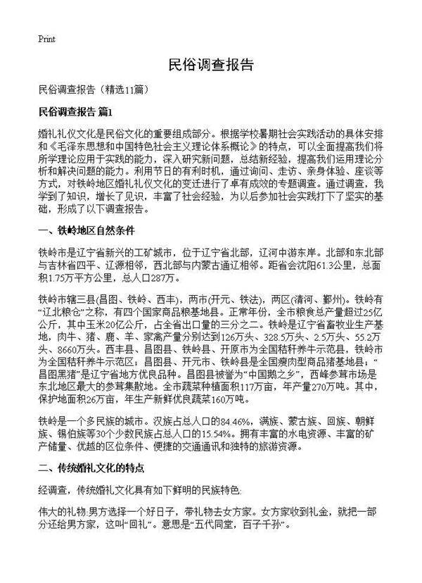 民俗调查报告11篇