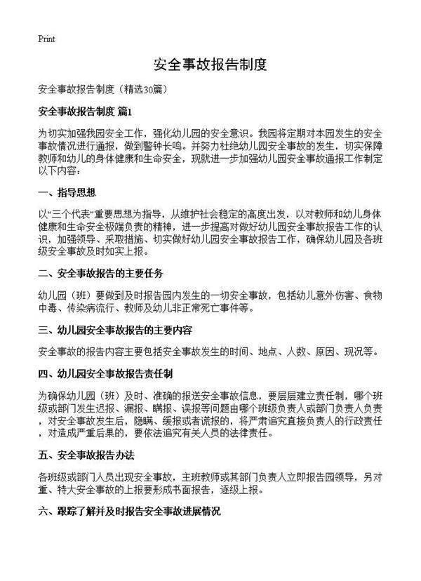 安全事故报告制度30篇