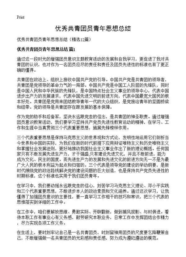 优秀共青团员青年思想总结12篇