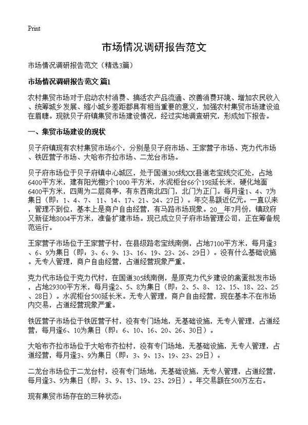 市场情况调研报告范文3篇