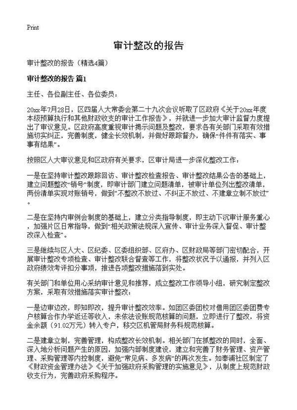 审计整改的报告4篇