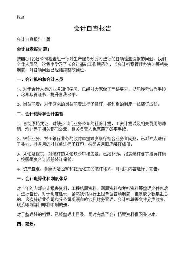 会计自查报告