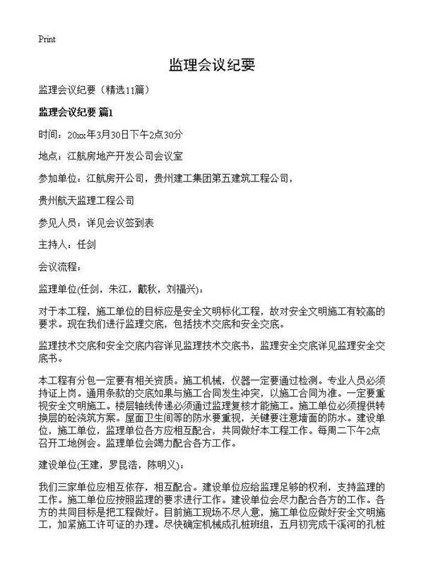 监理会议纪要11篇