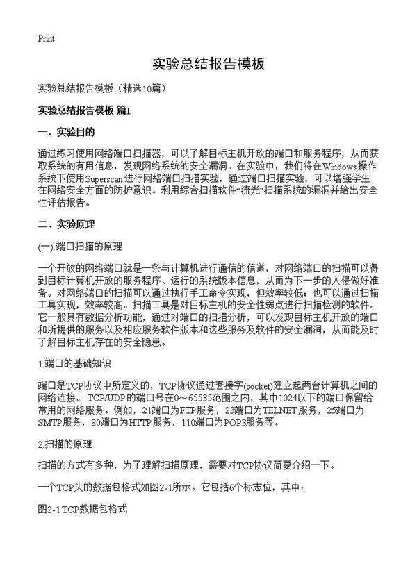 实验总结报告模板10篇