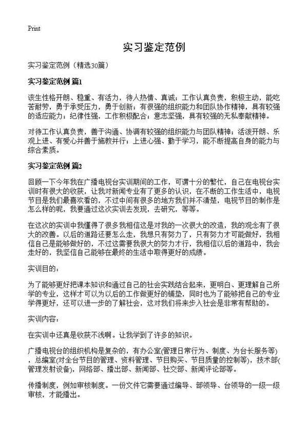 实习鉴定范例30篇