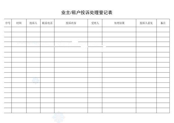 业主投诉处理登记表