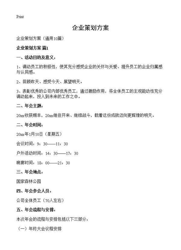 企业策划方案10篇