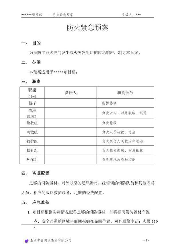 防火紧急预案