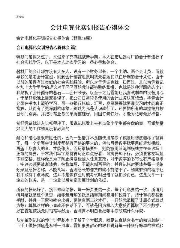 会计电算化实训报告心得体会16篇
