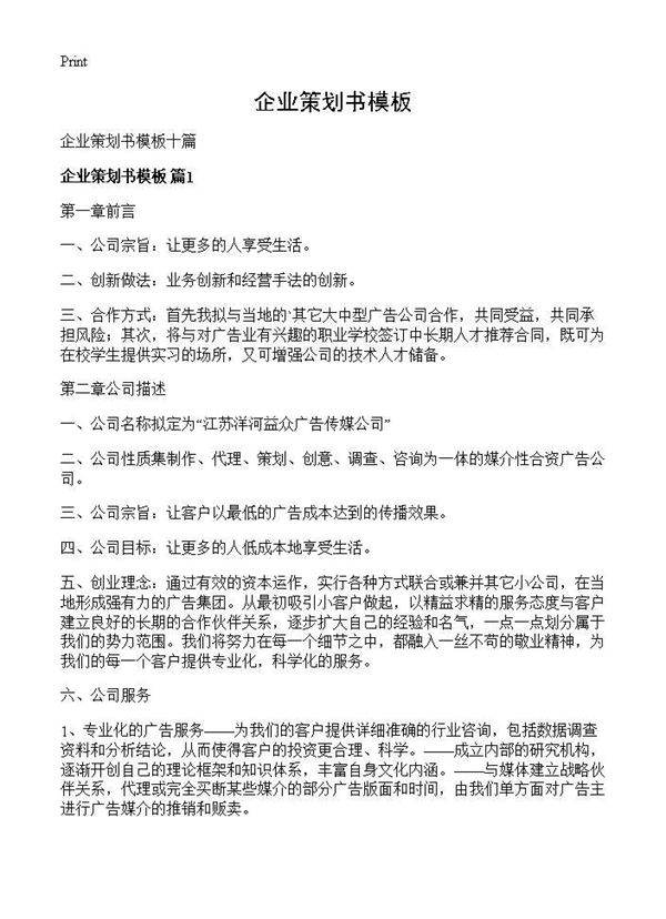 企业策划书模板