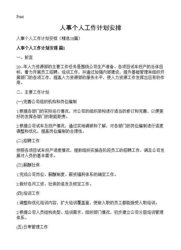 人事个人工作计划安排18篇