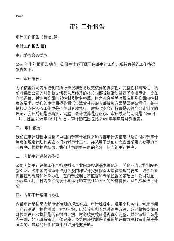 审计工作报告5篇