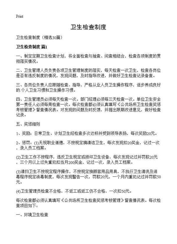 卫生检查制度30篇