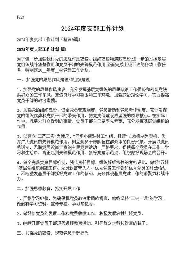 2024年度支部工作计划9篇