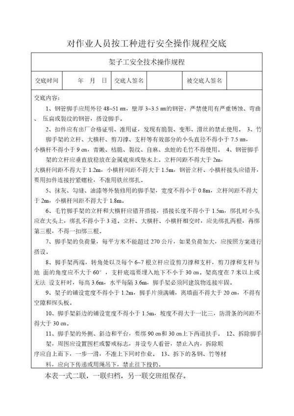 安全操作规程交底