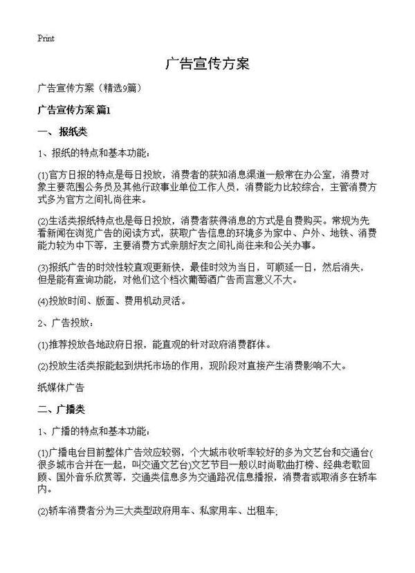 广告宣传方案9篇