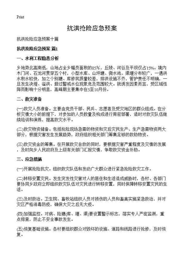 抗洪抢险应急预案