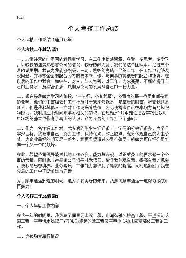 个人考核工作总结16篇