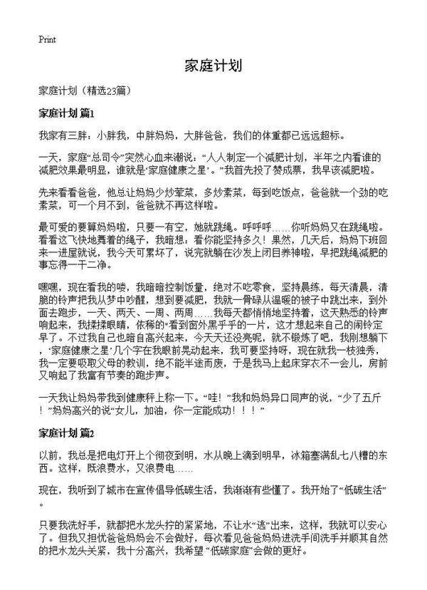 家庭计划23篇