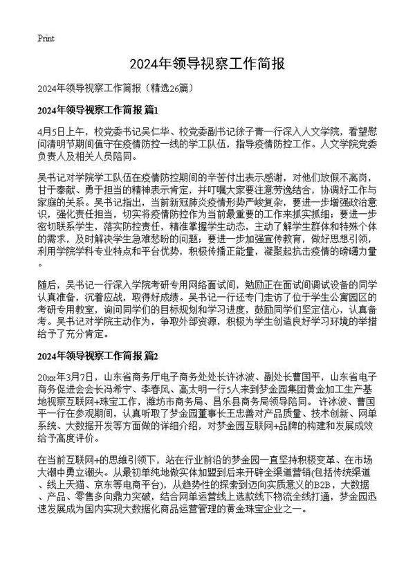 2024年领导视察工作简报26篇