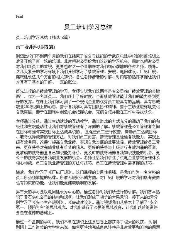 员工培训学习总结16篇