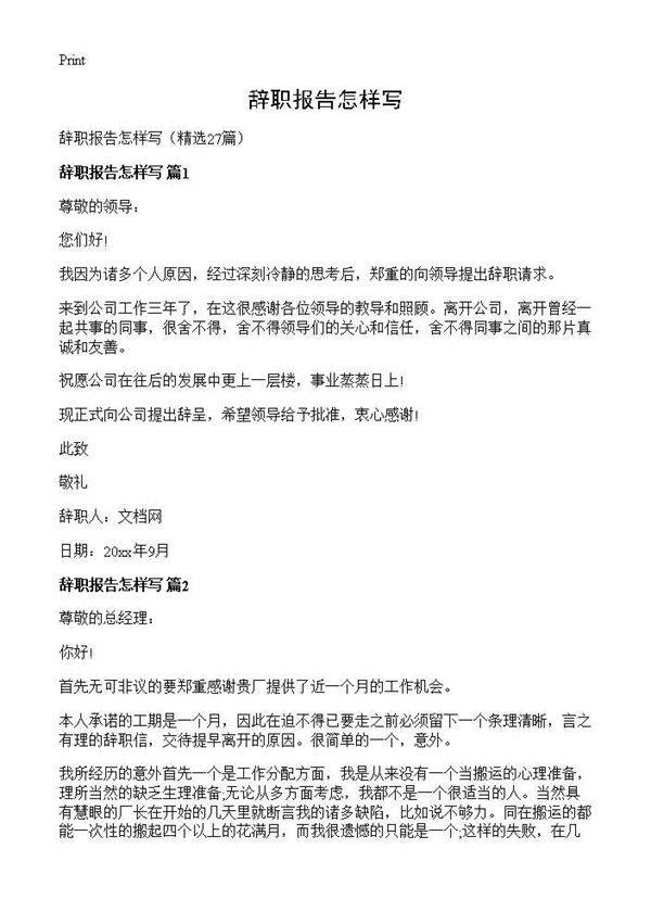 辞职报告怎样写27篇