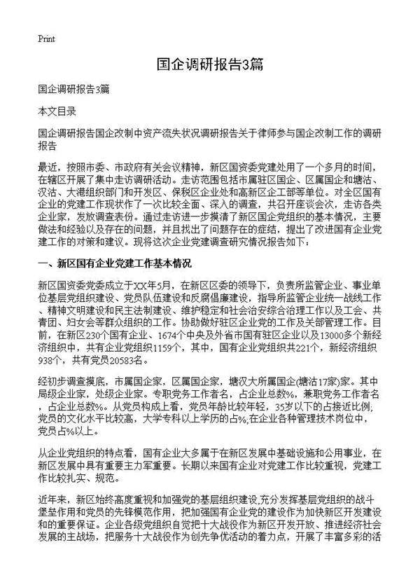 国企调研报告3篇