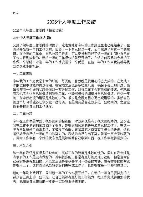 2025个人年度工作总结10篇