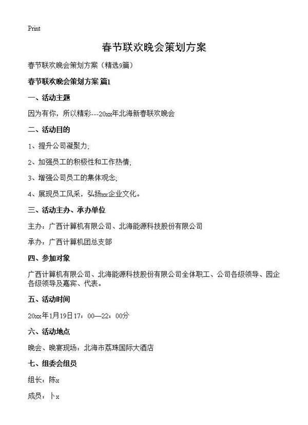 春节联欢晚会策划方案9篇