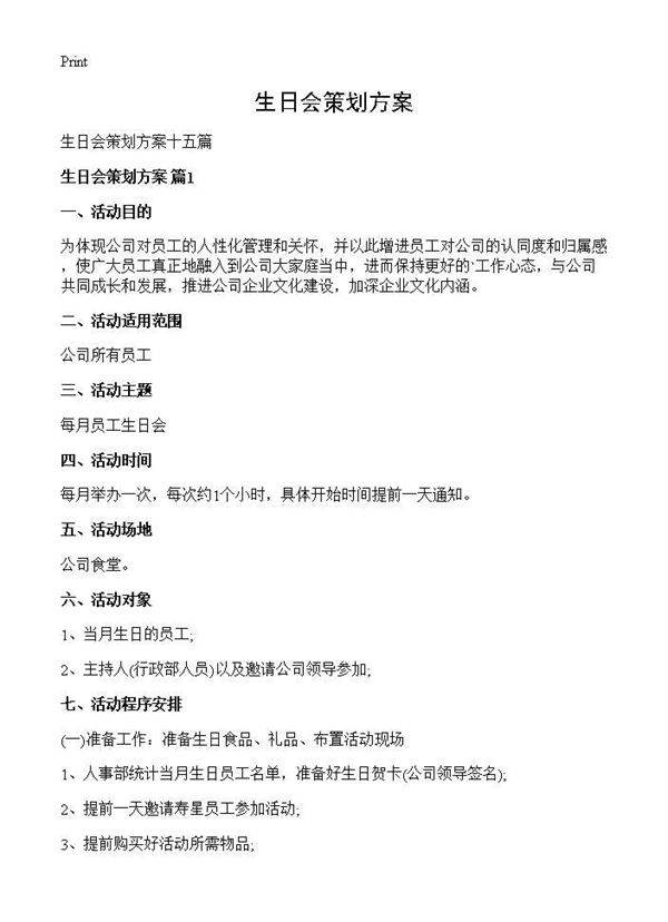 生日会策划方案