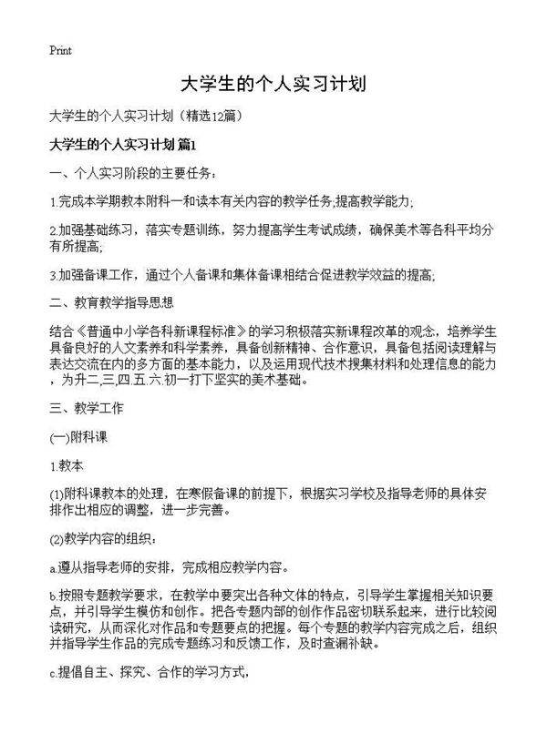 大学生的个人实习计划12篇