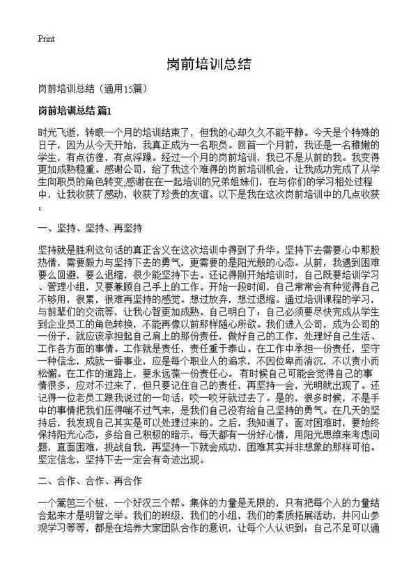 岗前培训总结15篇