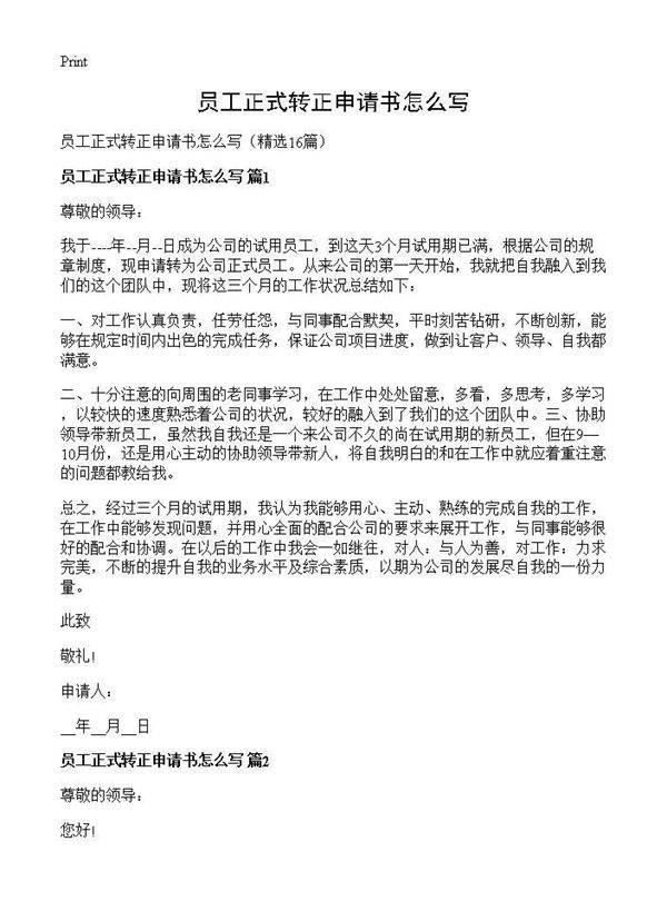 员工正式转正申请书怎么写16篇
