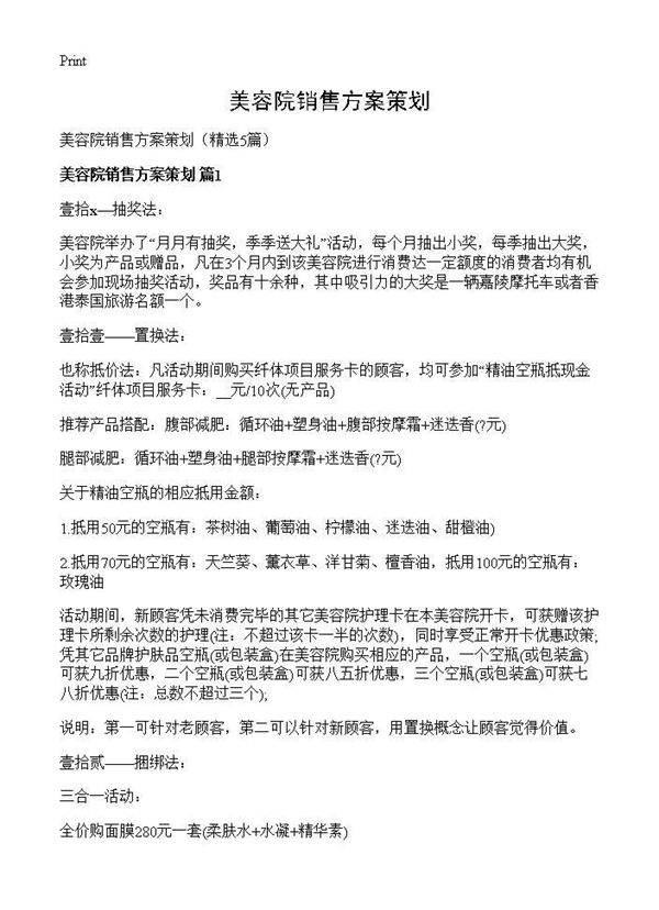 美容院销售方案策划5篇
