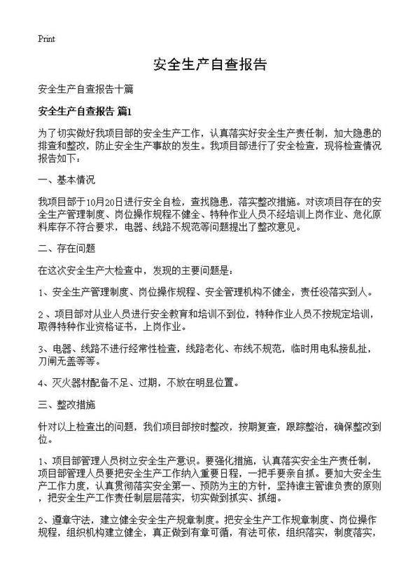 安全生产自查报告
