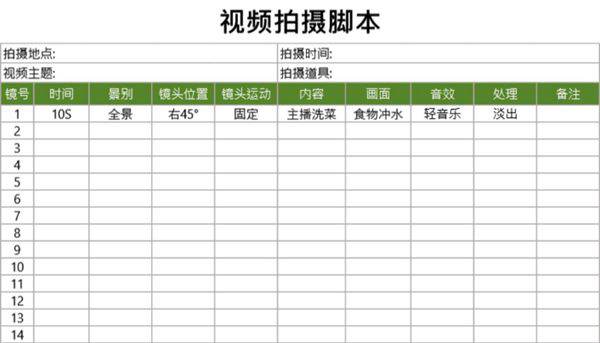 视频拍摄脚本(拉片分镜头表)
