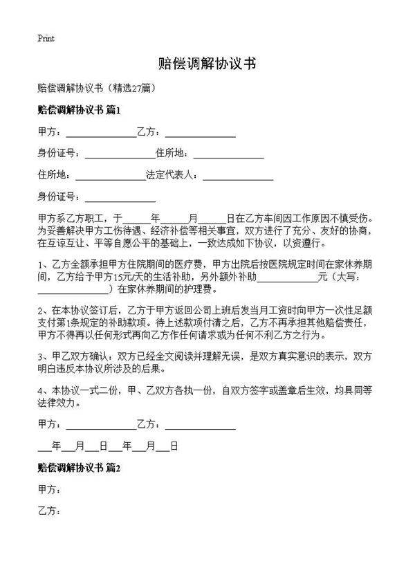 赔偿调解协议书27篇
