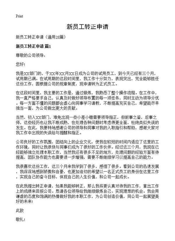新员工转正申请28篇