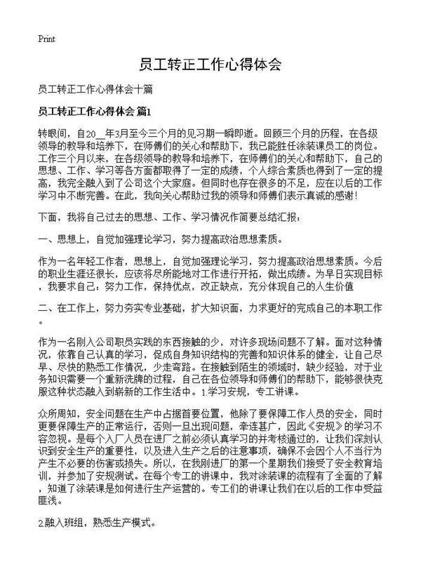 员工转正工作心得体会