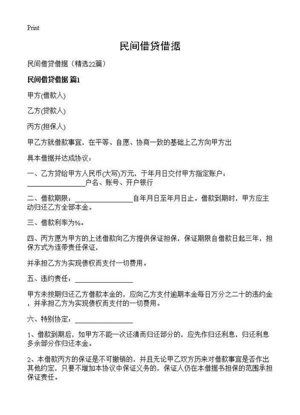 民间借贷借据22篇