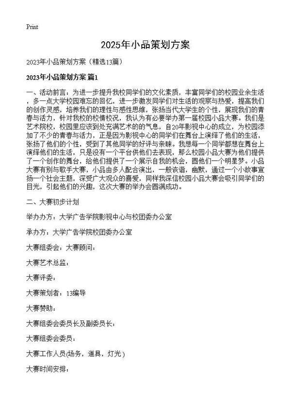 2025年小品策划方案13篇