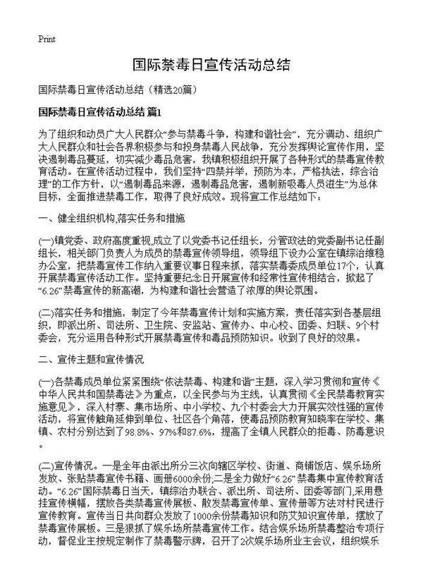 国际禁毒日宣传活动总结20篇