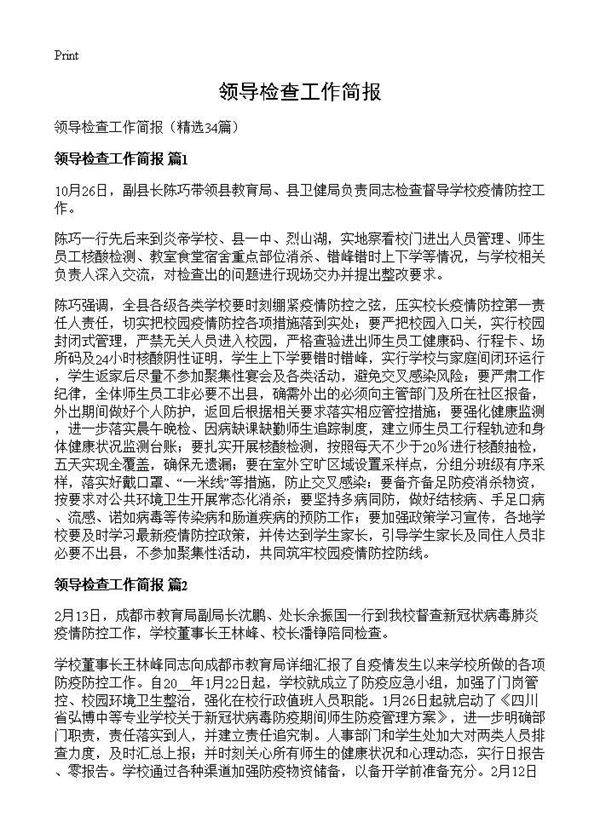 领导检查工作简报34篇