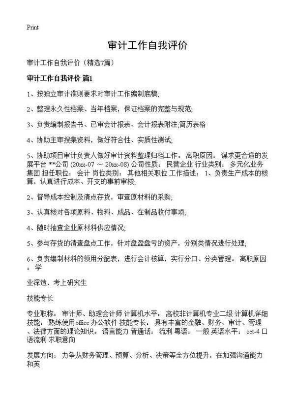 审计工作自我评价7篇