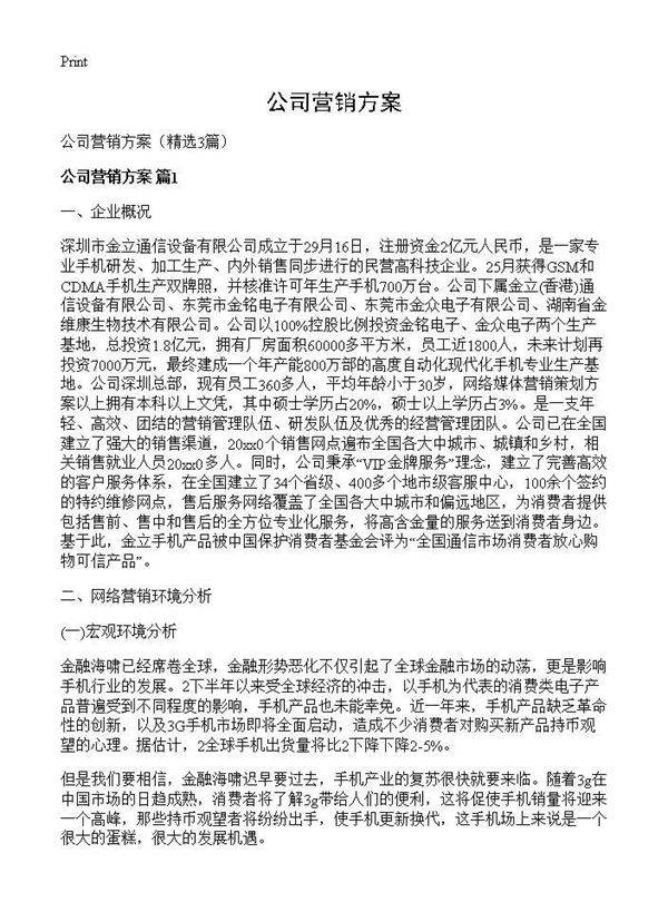 公司营销方案3篇