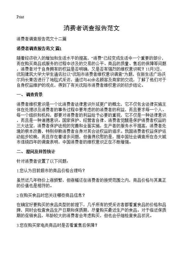 消费者调查报告范文