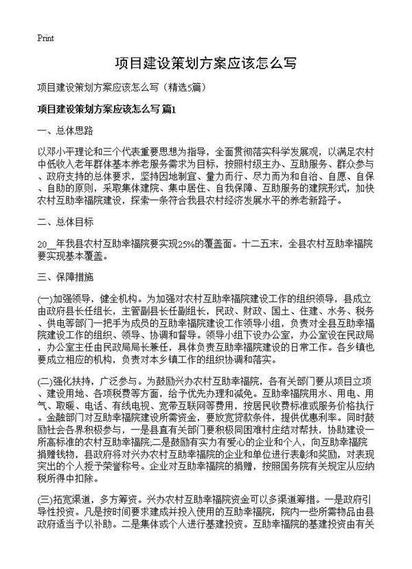 项目建设策划方案应该怎么写5篇