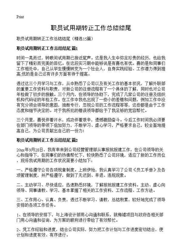 职员试用期转正工作总结结尾15篇