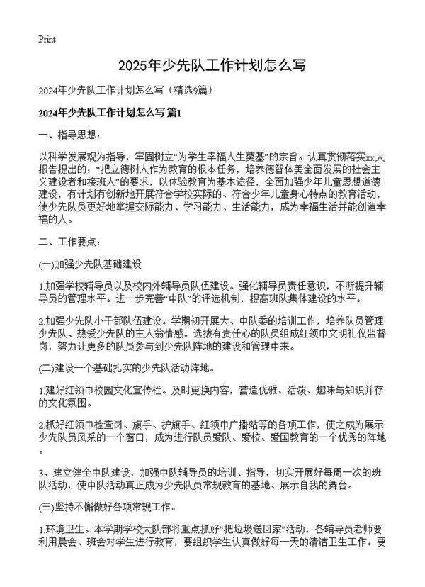 2024年少先队工作计划怎么写9篇