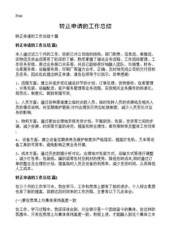 转正申请的工作总结